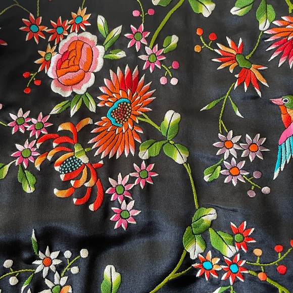 Black Chinese vintage hand embroidery floral birds long jacket coat size xs-s - Picture 11 of 16